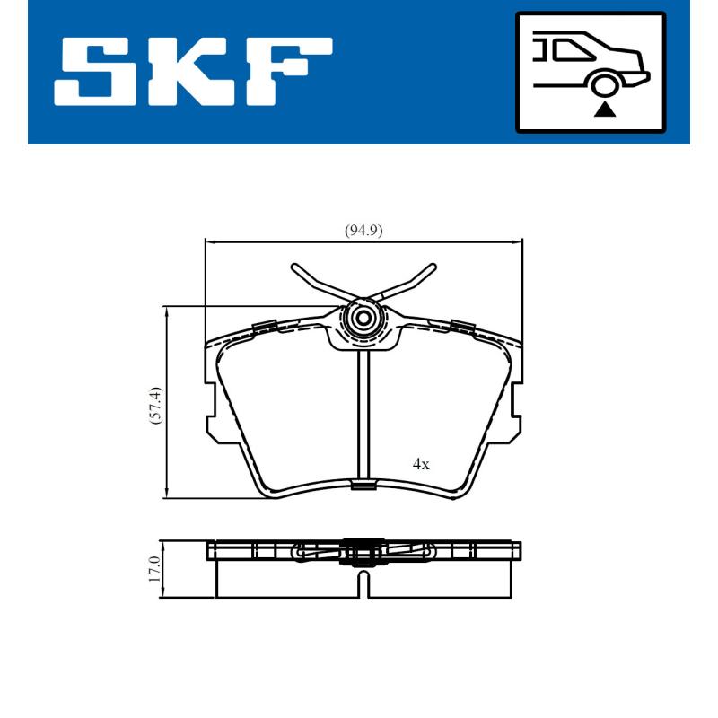 Jeu de 4 plaquettes de frein arrière SKF VKBP 90983 - Visuel 1