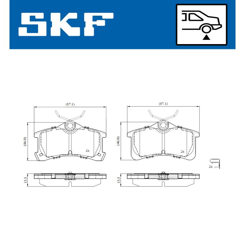 Jeu de 4 plaquettes de frein arrière SKF VKBP 91136 A - Visuel 1