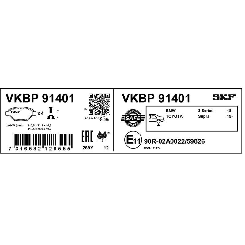 Jeu de 4 plaquettes de frein avant SKF VKBP 91401 - Visuel 2