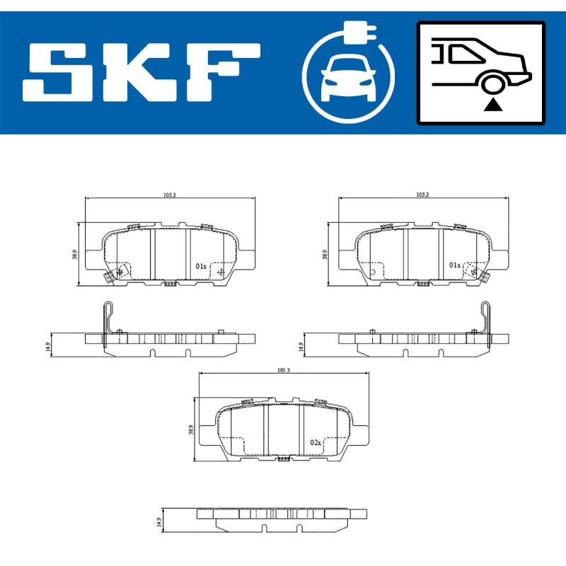 Jeu de 4 plaquettes de frein arrière SKF VKBP 95005 EV - Visuel 1
