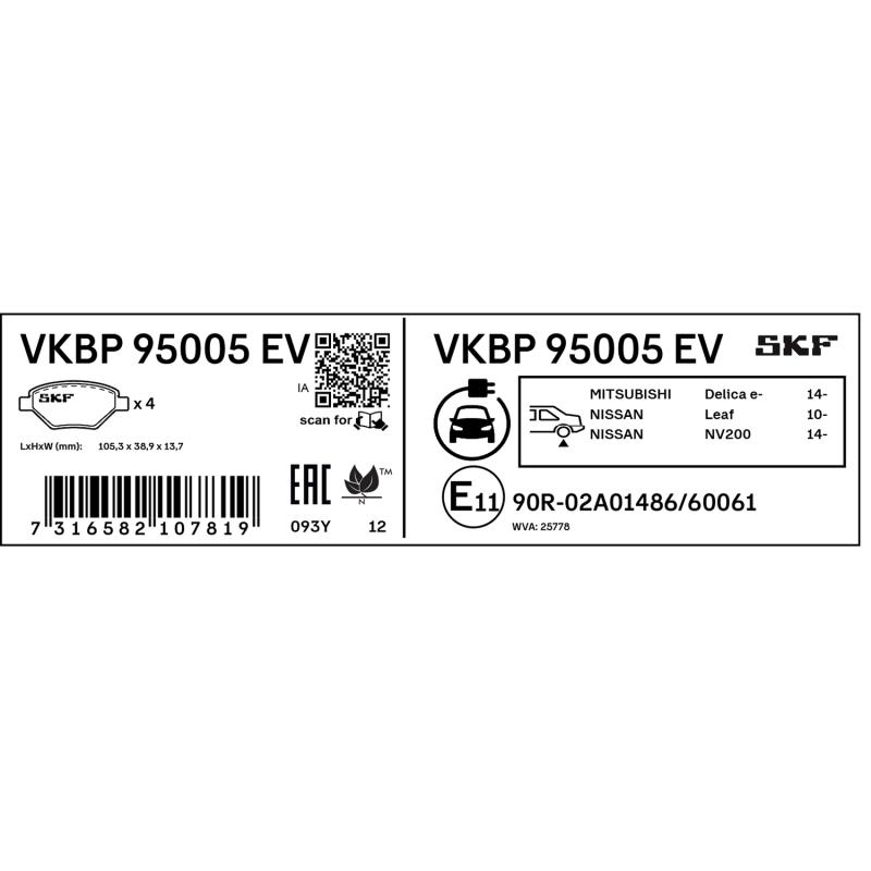 Jeu de 4 plaquettes de frein arrière SKF VKBP 95005 EV - Visuel 2