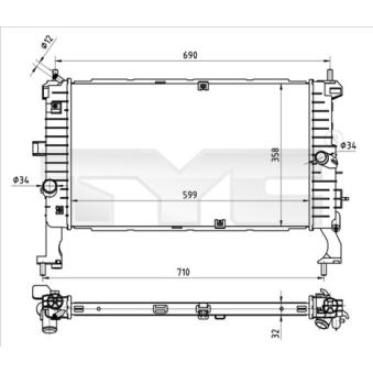 Radiateur, refroidissement du moteur TYC OEM 1300260