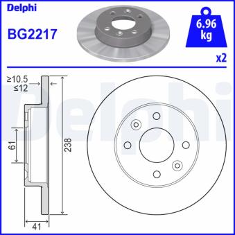 Jeu de 2 disques de frein avant DELPHI BG2217 pour KIA OPTIMA 1.5 DCI - 75cv