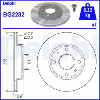 Jeu de 2 disques de frein avant DELPHI BG2282 pour CHRYSLER CROSSFIRE 1.8 - 110cv
