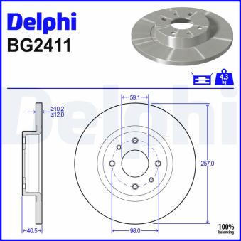 Jeu de 2 disques de frein avant DELPHI BG2411 pour PEUGEOT 406 1.8 i - 110cv