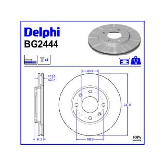 Jeu de 2 disques de frein avant DELPHI BG2444 pour RENAULT GRAND KANGOO 1.9 GTI 16V - 147cv
