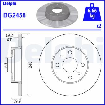 Jeu de 2 disques de frein arrière DELPHI BG2458 pour MINI MINI 1.2 - 60cv
