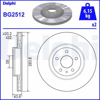 Jeu de 2 disques de frein avant DELPHI [BG2512]