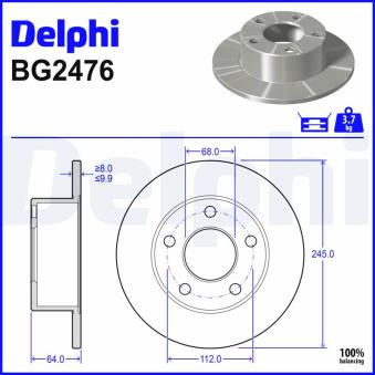 Jeu de 2 disques de frein arrière DELPHI BG2746 pour MAZDA 323 2.3 E - 134cv