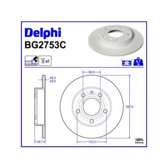 Jeu de 2 disques de frein arrière DELPHI BG2753C pour AUDI A4 3.2 FSI - 255cv