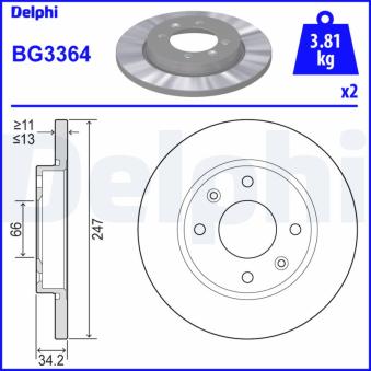 Jeu de 2 disques de frein avant DELPHI BG3364 pour CITROEN JUMPY 1.9 D - 70cv
