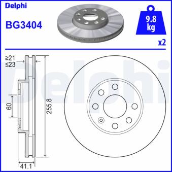 Jeu de 2 disques de frein avant DELPHI BG3404 pour OPEL ASTRA 1.7 CDTi - 80cv