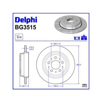 Jeu de 2 disques de frein arrière DELPHI BG3515 pour VOLVO V70 2.0 - 180cv
