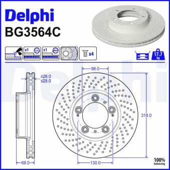 Jeu de 2 disques de frein arrière DELPHI BG3564C pour PORSCHE BOXSTER S 3.2 - 252cv