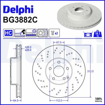 Jeu de 2 disques de frein avant DELPHI BG3882