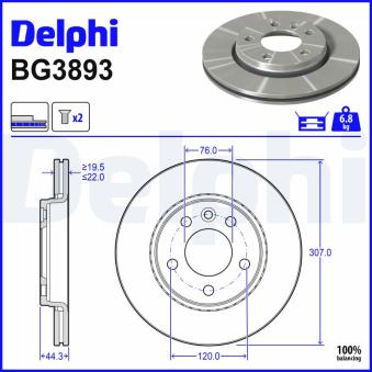 Jeu de 2 disques de frein arrière DELPHI BG3893 pour VOLKSWAGEN MULTIVAN 2.0 TDI - 150cv