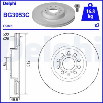Jeu de 2 disques de frein avant DELPHI BG3953C pour FORD FOCUS 2.0 TDI - 110cv