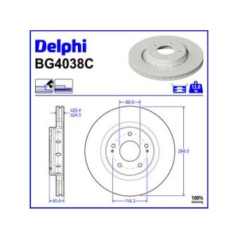 Jeu de 2 disques de frein avant DELPHI BG4038C pour CITROEN C5 2.0 - 147cv
