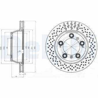 Jeu de 2 disques de frein arrière DELPHI BG4163C pour PORSCHE BOXSTER S 3.4 - 320cv