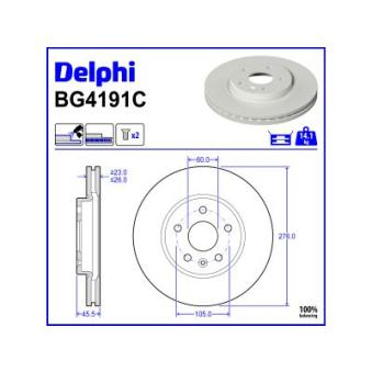 Jeu de 2 disques de frein avant DELPHI BG4191C pour LEXUS LS 1.6 CDTi - 110cv