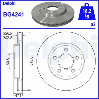 Jeu de 2 disques de frein avant DELPHI BG4241 pour MITSUBISHI L 3.5 - 253cv