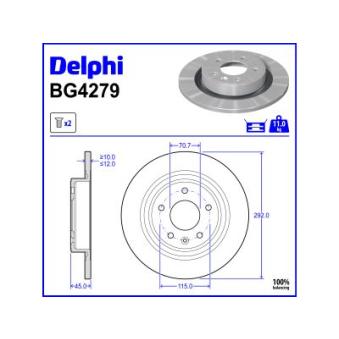 Jeu de 2 disques de frein avant DELPHI BG4279 pour LEXUS LS 1.6 CDTi - 110cv
