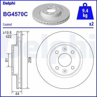 Jeu de 2 disques de frein avant DELPHI BG4570C pour DODGE RAM 1500 1.5 dCi 110 - 110cv