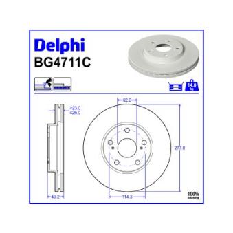 Jeu de 2 disques de frein avant DELPHI BG4711C pour TOYOTA AURIS 1.6 D4-D - 112cv