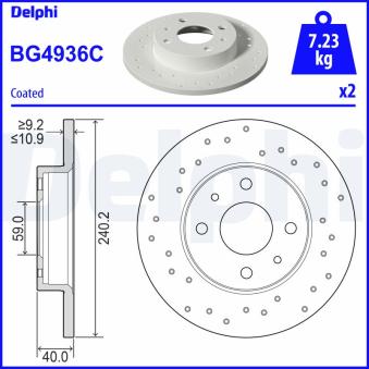 Jeu de 2 disques de frein arrière DELPHI BG4936C pour MINI MINI 1.2 - 60cv