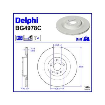 Jeu de 2 disques de frein arrière DELPHI BG4978C pour CITROEN JUMPY D4 - 190cv