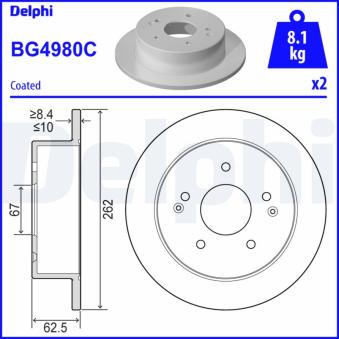 Jeu de 2 disques de frein arrière DELPHI BG4980C pour SSANGYONG KORANDO 2.2 Xdi - 178cv