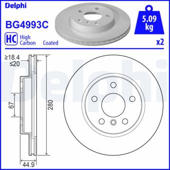 Jeu de 2 disques de frein avant DELPHI BG4993C pour OPEL OMEGA s Range Extender - 184cv