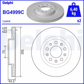 Jeu de 2 disques de frein arrière DELPHI OEM 50545300