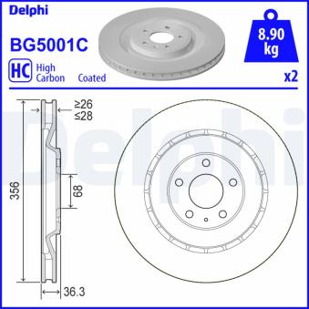 Jeu de 2 disques de frein arrière DELPHI BG5001C pour LEXUS ES 2.0 - 252cv