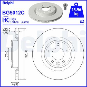 Jeu de 2 disques de frein arrière DELPHI BG5012C pour LAND ROVER DISCOVERY 3,0 P360 MHEV 4x4 - 360cv