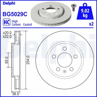 Jeu de 2 disques de frein arrière DELPHI [BG5029C]