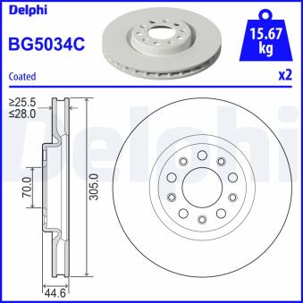 Jeu de 2 disques de frein avant DELPHI BG5034C pour RENAULT DUSTER 2.2 D - 190cv