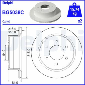 Jeu de 2 disques de frein avant DELPHI BG5038C pour MITSUBISHI PAJERO 2.4 DI-D 4x4 - 181cv