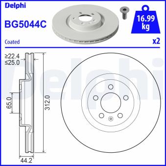 Jeu de 2 disques de frein avant DELPHI BG5044C pour AUDI A1 40 TFSI - 207cv
