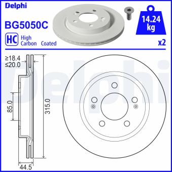 Jeu de 2 disques de frein arrière DELPHI BG5050C