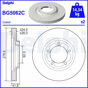Jeu de 2 disques de frein avant DELPHI BG5062C pour KIA K2500 2.5 CRDi - 131cv