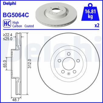 Jeu de 2 disques de frein avant DELPHI [BG5064C]