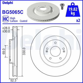 Jeu de 2 disques de frein avant DELPHI BG5065C pour HYUNDAI I30 2,0 N - 280cv