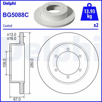 Jeu de 2 disques de frein arrière DELPHI OEM 5001871281 Jeu de 2 disques de frein arrière DELPHI OEM 5001871281