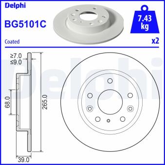 Jeu de 2 disques de frein arrière DELPHI OEM BDTS26251