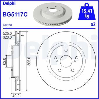 Jeu de 2 disques de frein avant DELPHI BG5117C pour LEXUS ES 350 - 249cv