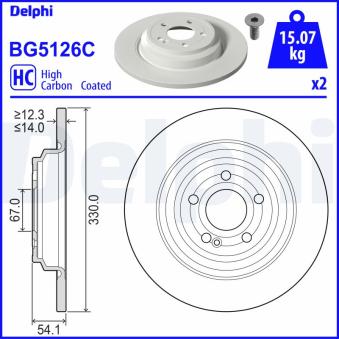 Jeu de 2 disques de frein arrière DELPHI [BG5126C]