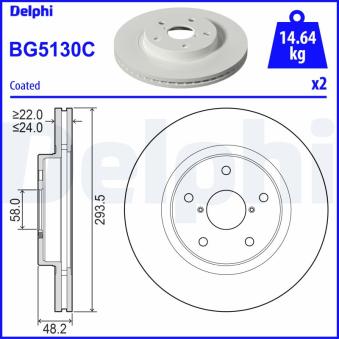 Jeu de 2 disques de frein avant DELPHI BG5130C pour SUBARU FORESTER 2.5 AWD - 185cv