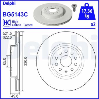 Jeu de 2 disques de frein avant DELPHI BG5143C pour VOLKSWAGEN ID.3 Pro - 145cv