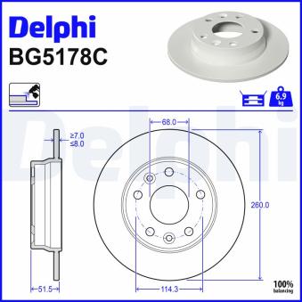 Jeu de 2 disques de frein arrière DELPHI BG5178C pour RENAULT MEGANE 1.5 dCi 110 - 110cv
